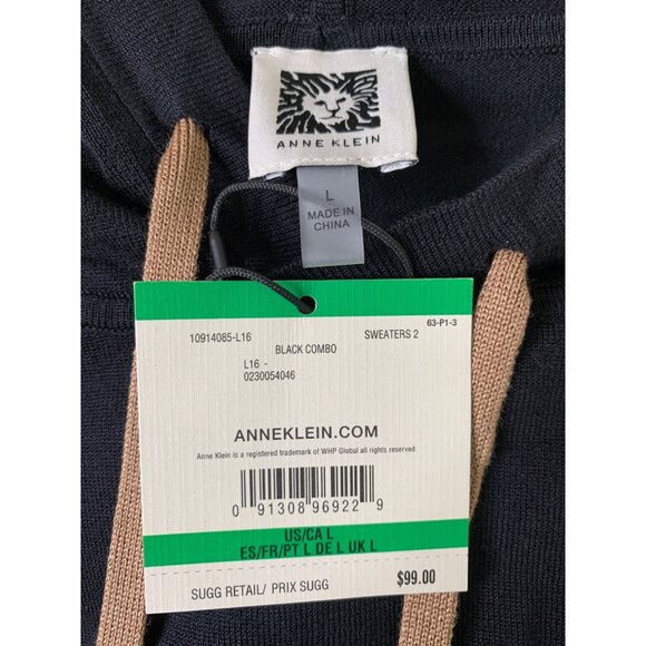 Anne Klein Womens Color Block Pullover Hoodie Sweater Black Combo L RW10327 - Picture 3 of 10